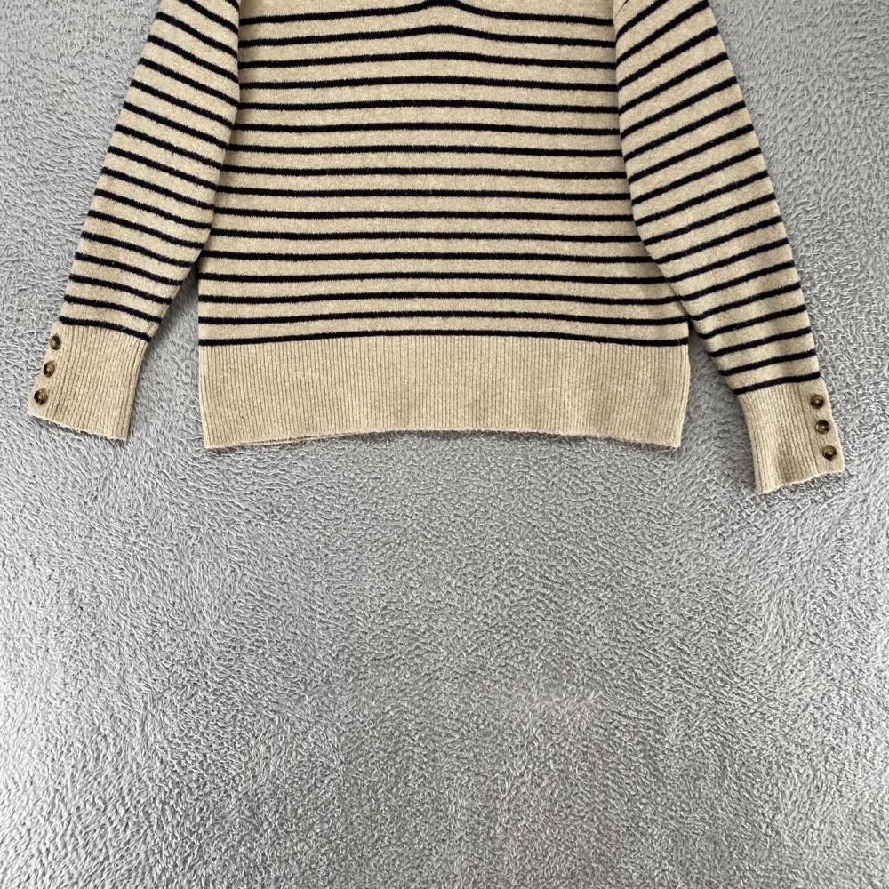 Zara Sweater Womens Medium Beige Collared Striped Button Knit Old Money Pullover - Picture 2 of 13